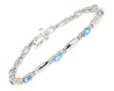 14K White Gold Blue Topaz and Diamond Bracelet