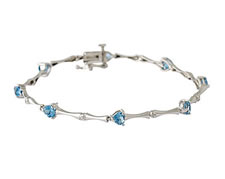 14K White Gold Blue Topaz and Diamond Bracelet