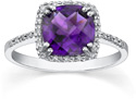 8mm x 8mm Cushion Cut Amethyst and Diamond Ring
