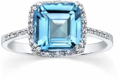 8mm x 8mm Cushion Cut Blue Topaz and Diamond Ring
