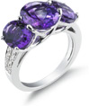 6.49 Carat Three Stone Amethyst and Diamond Ring