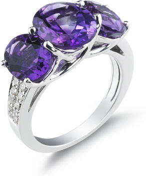 6.49 Carat Three Stone Amethyst and Diamond Ring