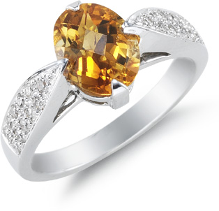 1.50 Carat Oval Citrine and Diamond Ring, 14K White Gold