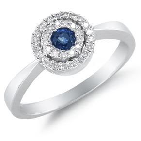 Sapphire and Diamond Circle Ring, 14K White Gold