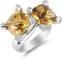 9.53 Carat Double Citrine and Diamond Cushion Cut Ring