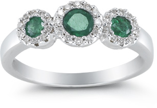 Three Stone Emerald and Diamond Ring