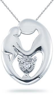 Mother's Love 14K White Gold and Diamond Pendant
