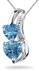 Blue Topaz and Diamond Heart Drop Pendant, 14K White Gold