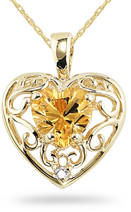 Citrine and 14K Yellow Gold Heart Pandant
