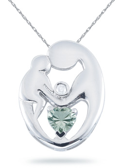 Mother's Love Green Amethyst Pendant, 14K White Gold