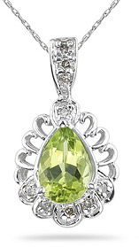 Peridot and Diamond Pendant, 14K White Gold
