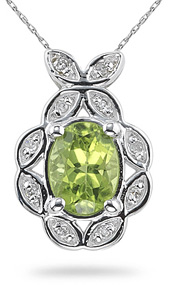 Peridot and Diamond Pendant, 14K White Gold