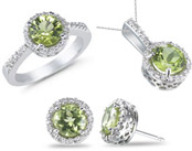 5 Carat Peridot and 0.61 Carat Diamond Ring, Earrings, and Pendant Set