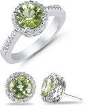 3.50 Carat Peridot and 1/2 Carat Diamond Ring and Earrings Set