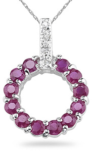 Ruby Circle Pendant, 14K White Gold