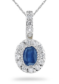 Sapphire and Diamond Pendant, 14K White Gold