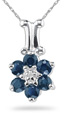 Sapphire and Diamond Flower Pendant, 14K White Gold