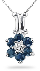 Sapphire and Diamond Flower Pendant, 14K White Gold