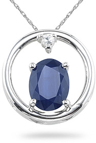 Sapphire and Diamond Circle Pendant, 14K White Gold