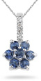 Sapphire and Diamond Flower Pendant, 14K White Gold
