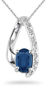 Sapphire and Diamond Drop Teardrop Pendant, 10K White Gold