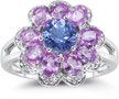 Tanzanite and Pink Sapphire Flower Ring, 14K White Gold