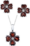 7.48 Carat Garnet Heart Clover Earring and Pendant Set