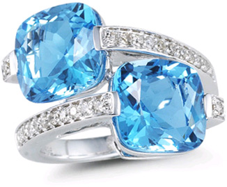 9.63 Carat Cushion-Cut Blue Topaz Ring