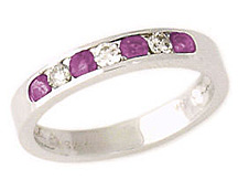 14K White Gold Diamond and Pink Sapphire Channel Set Ring