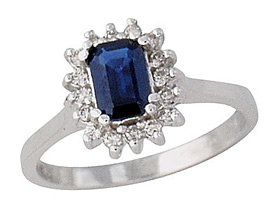 Diamond and Sapphire Flower Ring, 14K White Gold