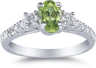 Peridot and Diamond Ring, 14K White Gold