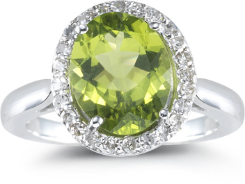 Peridot and 1/4 Ct. Diamond Ring, 14K White Gold