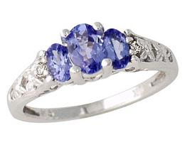 Tanzanite and Diamond Art Deco Ring, 14K White Gold