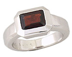 Emerald Cut Bezel Set Garnet Ring, 14K White Gold