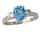 Blue Topaz and Diamond Three Stone Ring, 14K White Gold