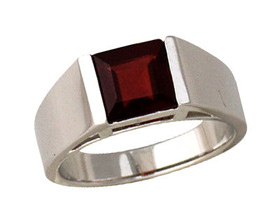 Square Cut Garnet Ring, 14K White Gold