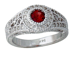 Diamond and Garnet Ring, 14K White Gold