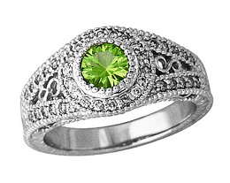 Peridot and Diamond Antique Ring, 14K White Gold