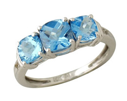 Cushion Cut Blue Topaz and Diamond Ring, 10K White Gold
