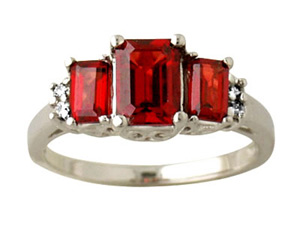 Emerald Cut Garnet and Diamond Ring, 10K White Gold