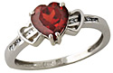 Garnet Heart and Diamond Ring, 10K White Gold