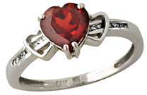 Garnet Heart and Diamond Ring, 10K White Gold