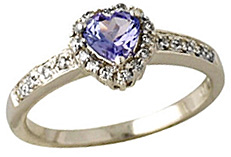 Tanzanite Heart and Diamond Ring, 14K White Gold