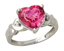 Pink Topaz Heart and Diamond Ring, 14K White Gold