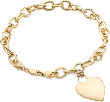 Rolo Heart Charm Bracelet, 14K Yellow Gold