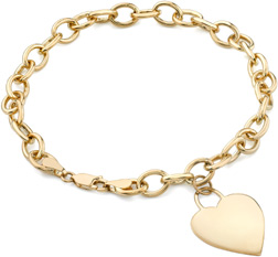 4mm Rolo Heart Charm Bracelet, 14K Yellow Gold