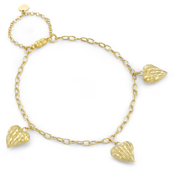 Textured Heart Charm Bracelet, 14K Yellow Gold