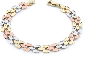 14K Tri-Color Gold 3 Row Design Bracelet