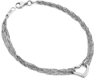 Dangling Heart Bracelet, 14K White Gold