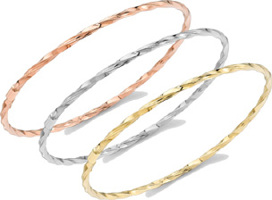 14K Tri-Color Set of 3 Twisted Rope Bangle Bracelets